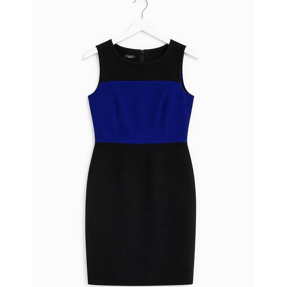 Talbots Black Blue Colorblock Dress Size 6 Sheath Sleeveless Career